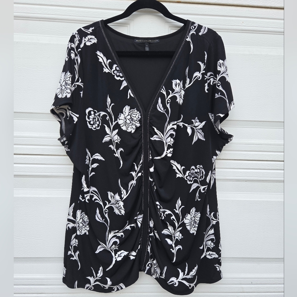 White House Black Market Black and White Floral Blouse